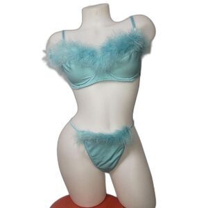 Vintage Secret Treasures Lingerie Set Womens 36C 7 Feather Trim Bra Panty Y2K